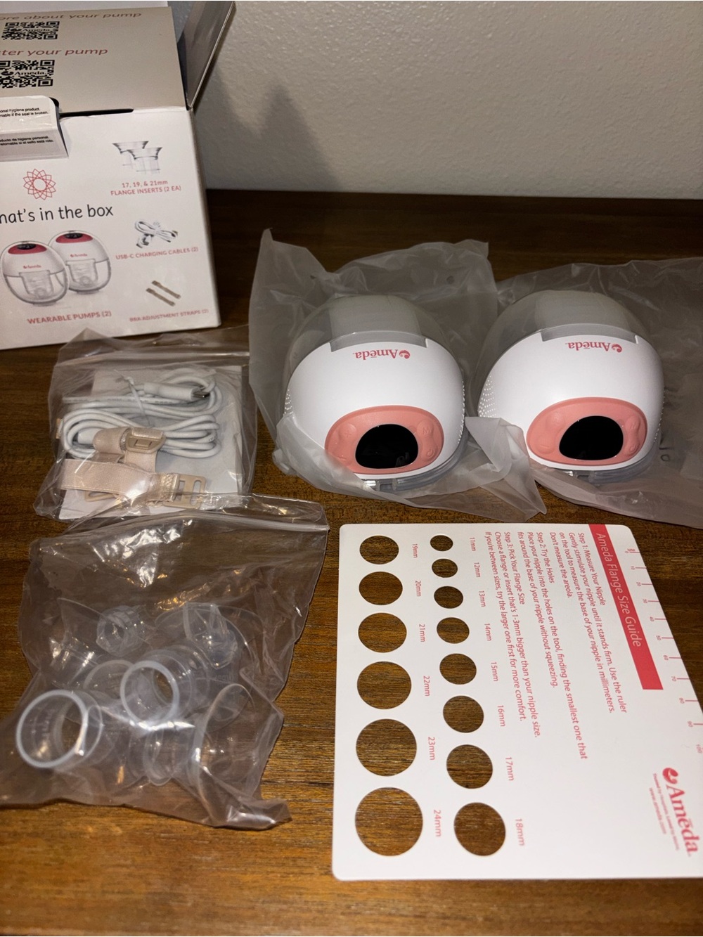 Ameda White & Pink Wearable Breast Pump (Pair) - Portable Nursing Solution new